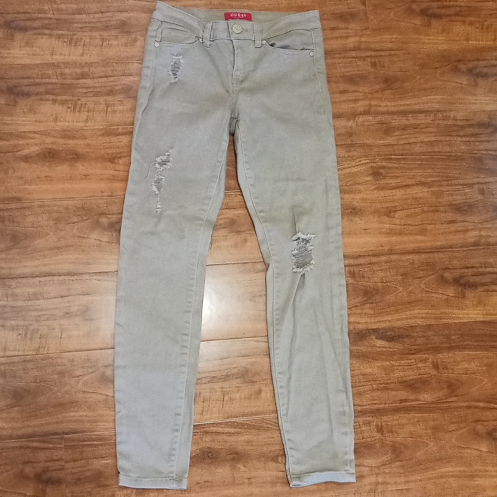 Guess Distressed Khaki Skinny Pants, 26
